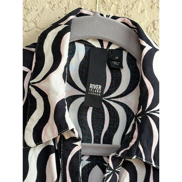 River Island London Black Gold Statement Abstract Art Women Sz 12 Jumpsuit Funky - Picture 2 of 11